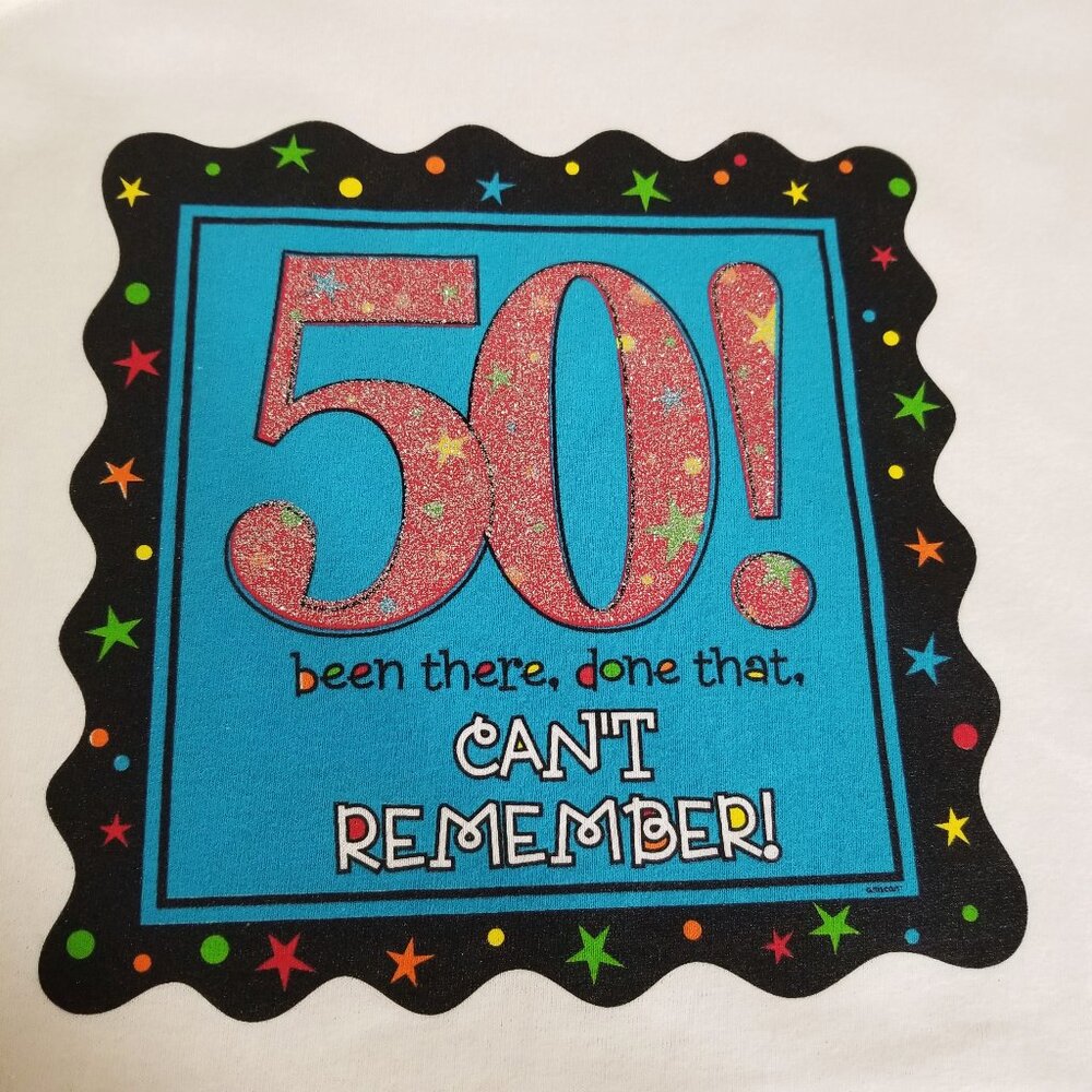NEW 50th Birthday Parody T-Shirt XL Funny Humor Graphic Tee Glitter 50! Tee Top